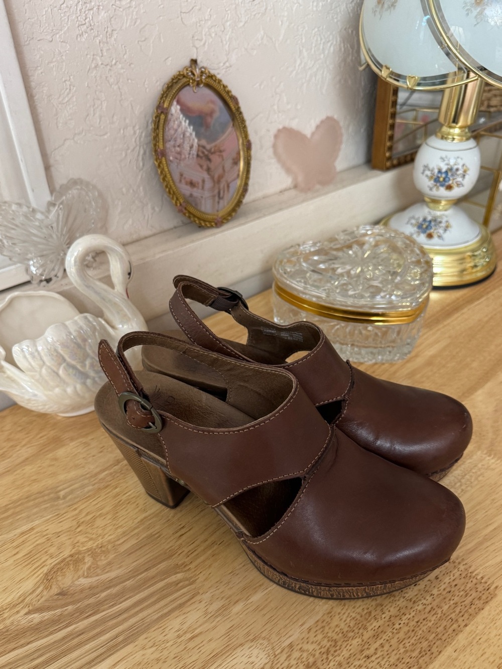Dansko Brown Leather Platform Clogs EU 37 Y2K Boho Chunky Heeled Sandals - Picture 2 of 15